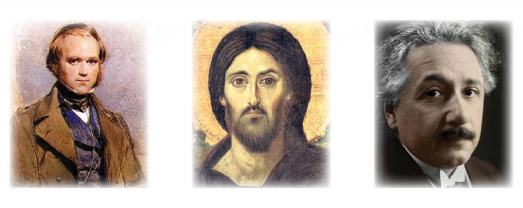 Jesus, darwin and Einstein photo larger